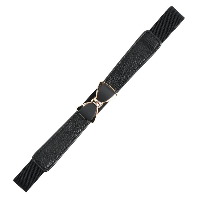Syuer Women's 1" Width Bow Skinny Elastic Waist Belt - Stretchy Thin Belt (S-M (26"-32"), Black) - Image 4